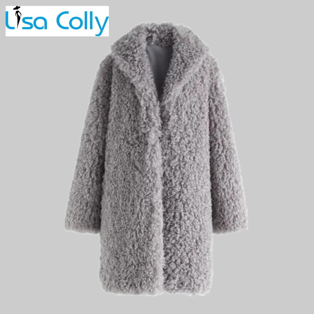 Lisa Colly Fake Fur Women Faux Fur Coats Women Lambswool Jacket Female Winter Thick Furs Coats Overcoats Women Long Outwear