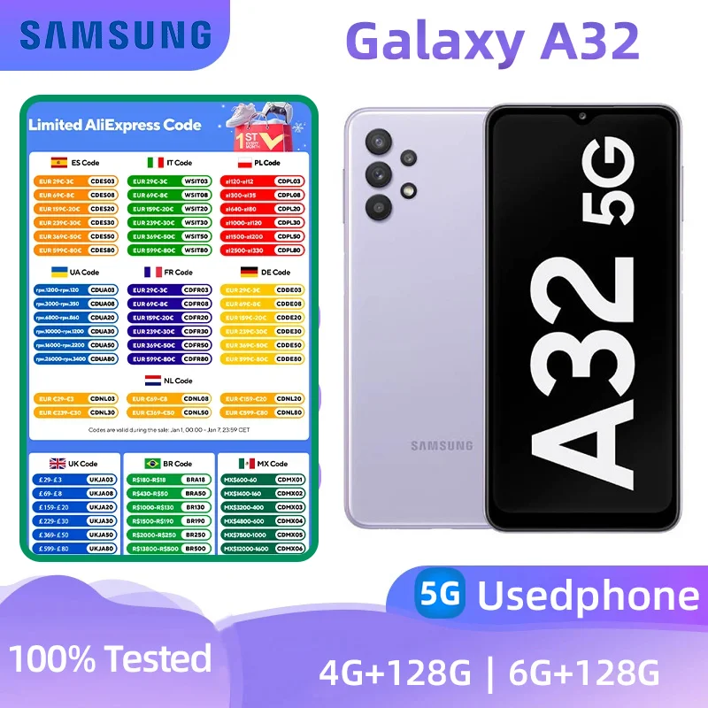 Samsung Galaxy A32 5g Smartphone Dimensity 720 6.5-inches Screen 48MP Camera Android Original Used Phone