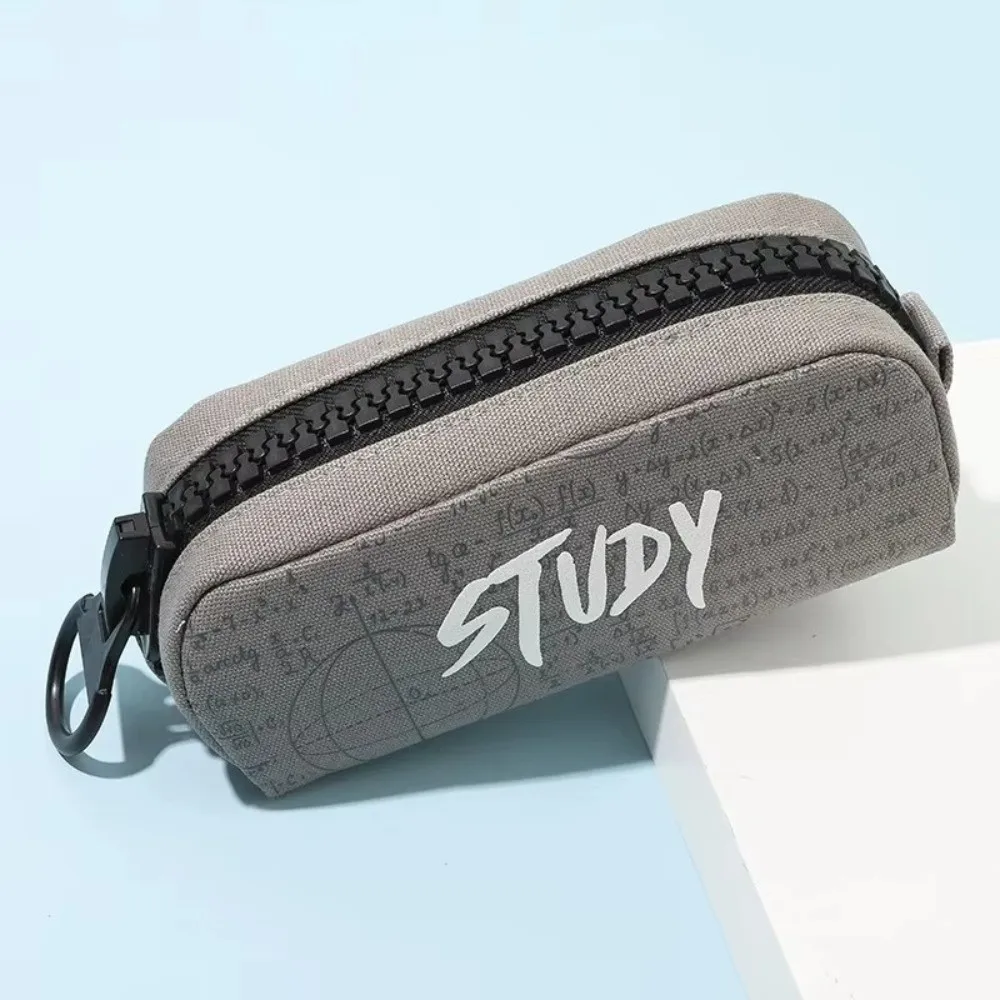 Canvas Pencil Case​ ​Multi-Layer Storage​ Large Capacity Pencil Box Learning Formula Printing ​Large Zipper​ Pencil Bag​