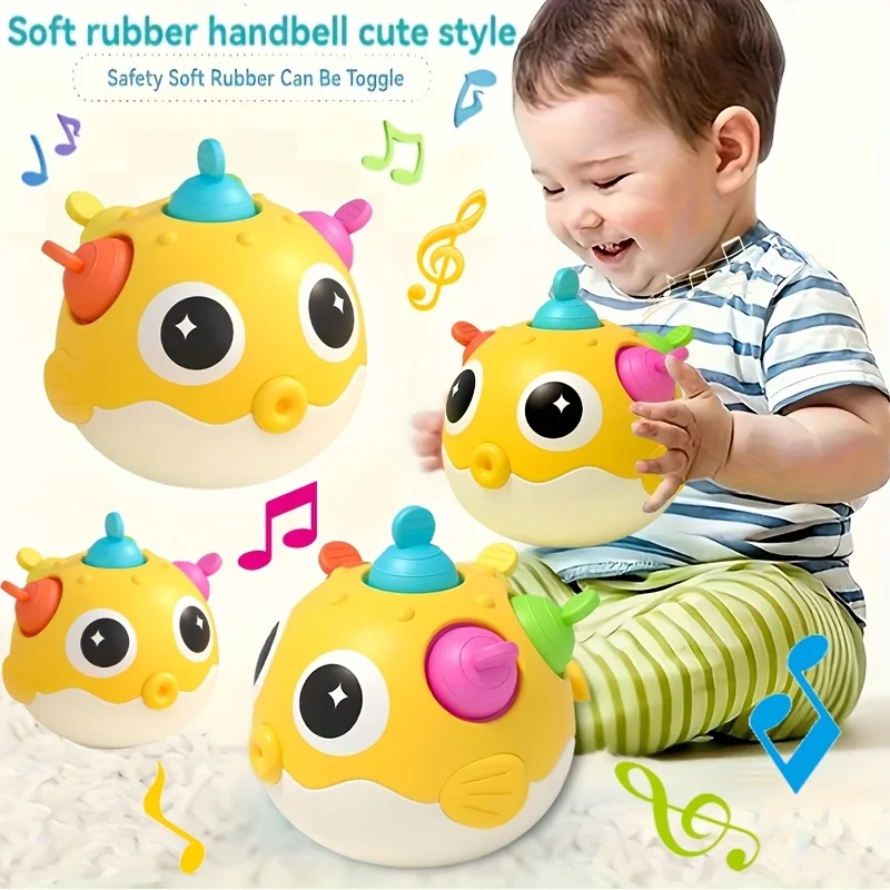 Pufferfish Bell Baby Shaker - ของเล่นเขย่ามือแบบใช้มือสำหรับพัฒนาทักษะการเคลื่อนไหวและการพัฒนาการได้ยิน ของขวัญที่เหมาะสำหรับเด็กทารก