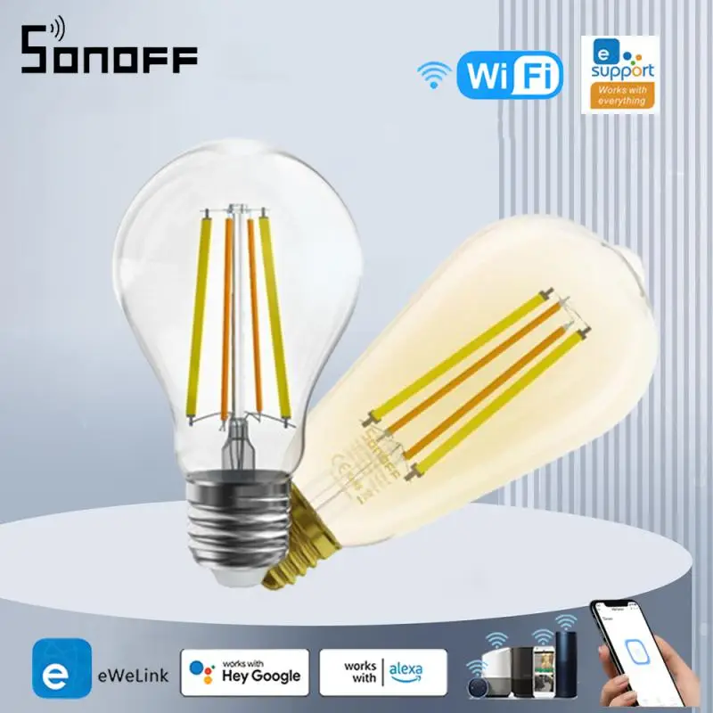 

SONOFF B02-F Wifi Led Bulb Filament Smart Bulbs E26 E27 120V 220V Night Light Dimmable Warm White Lighting For Google Home Alexa