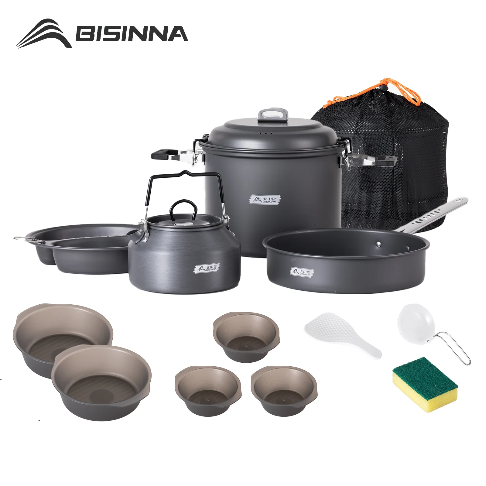 BISINNA Camping Cookware Set with Micro Pressure Portable Pot Frying Pan Kettle Kitchen Utensils Outdoor Hiking Tableware