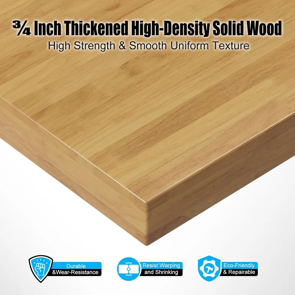 60” Heavy-Duty Solid Wood Work Bench Work Table with Wheels, Adjustable Height Portable Workbench with Power Outlets, 3000 Lbs