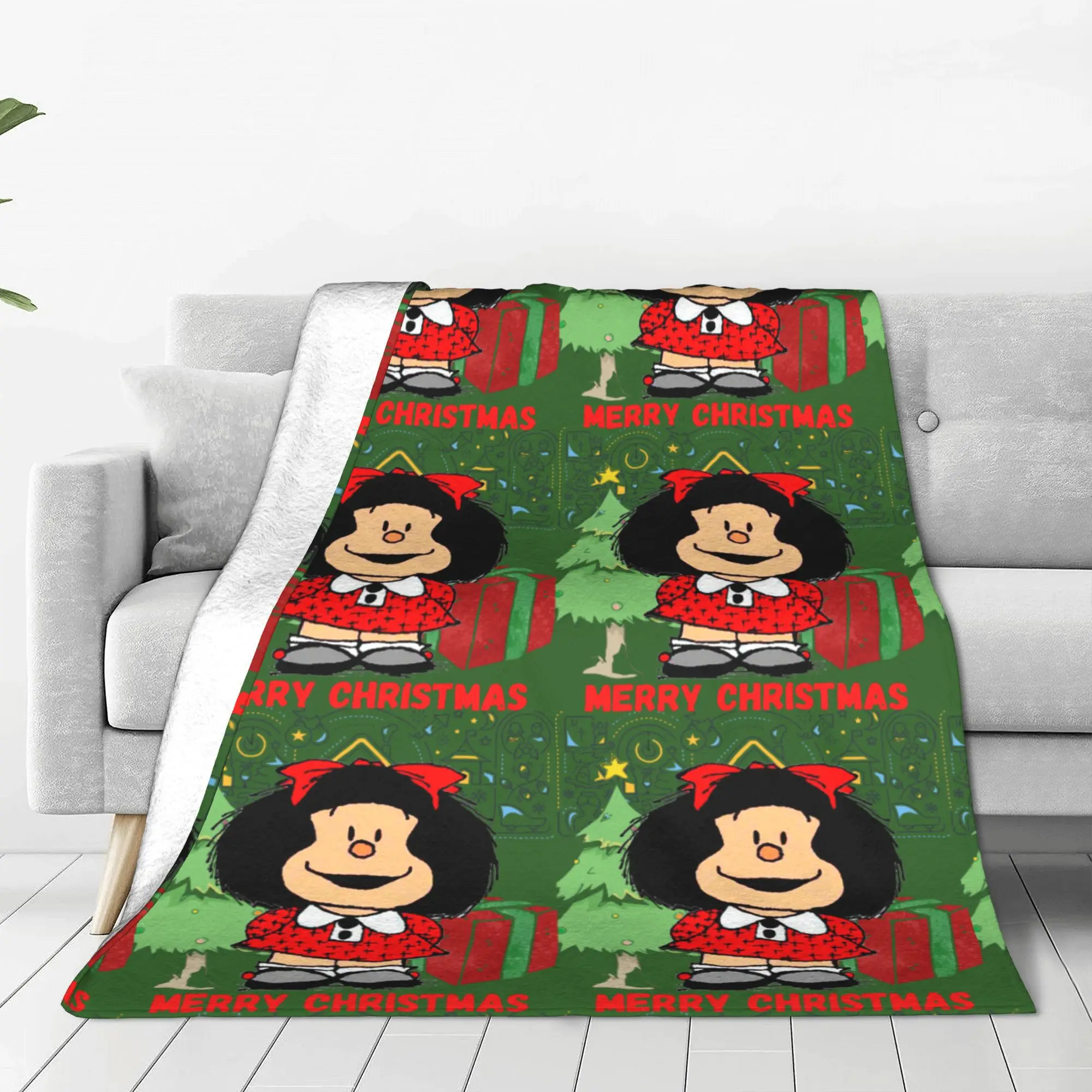 Mafalda Christmas Knitted Blankets Quino Argentina Cartoon  Flannel Throw Blanket Summer Portable Soft Warm Bedspreads