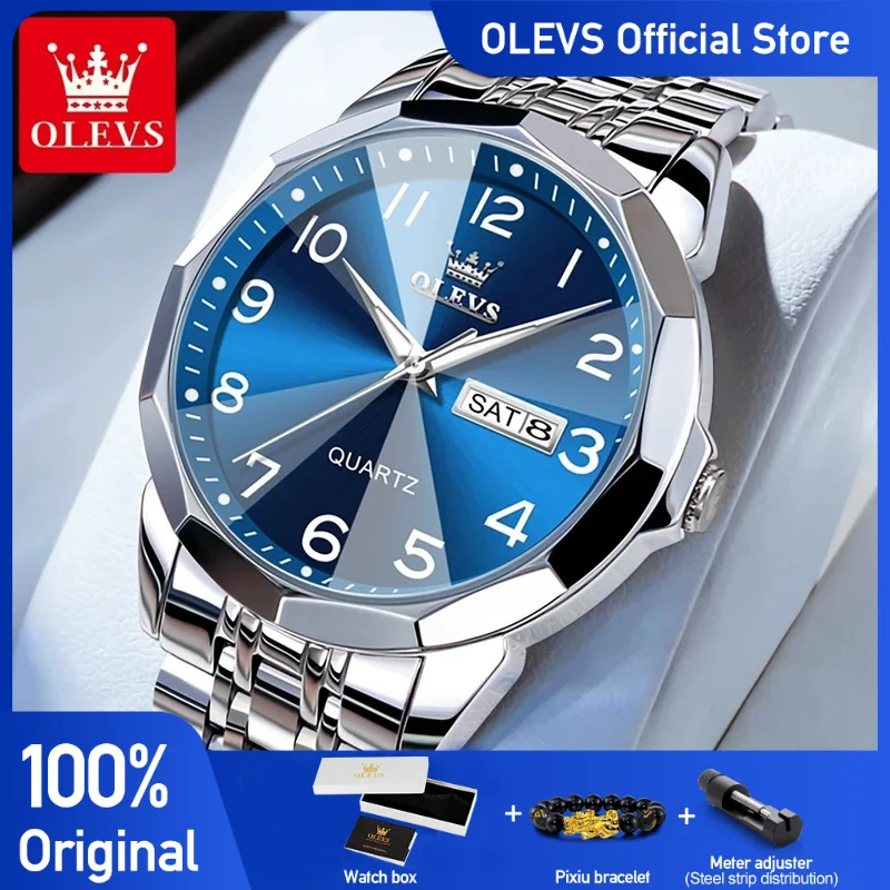 

OLEVS No.9970 Men's Watches Rhombus Mirror Fashion Original Quartz Wristwatch Large Arabic Numeral Dial Waterproof Luminous