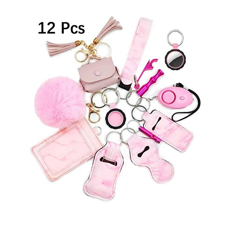 12pcs Safety Keychain Set For Women Self Defense Key chain Set with Alarm and Card Holder Bottle