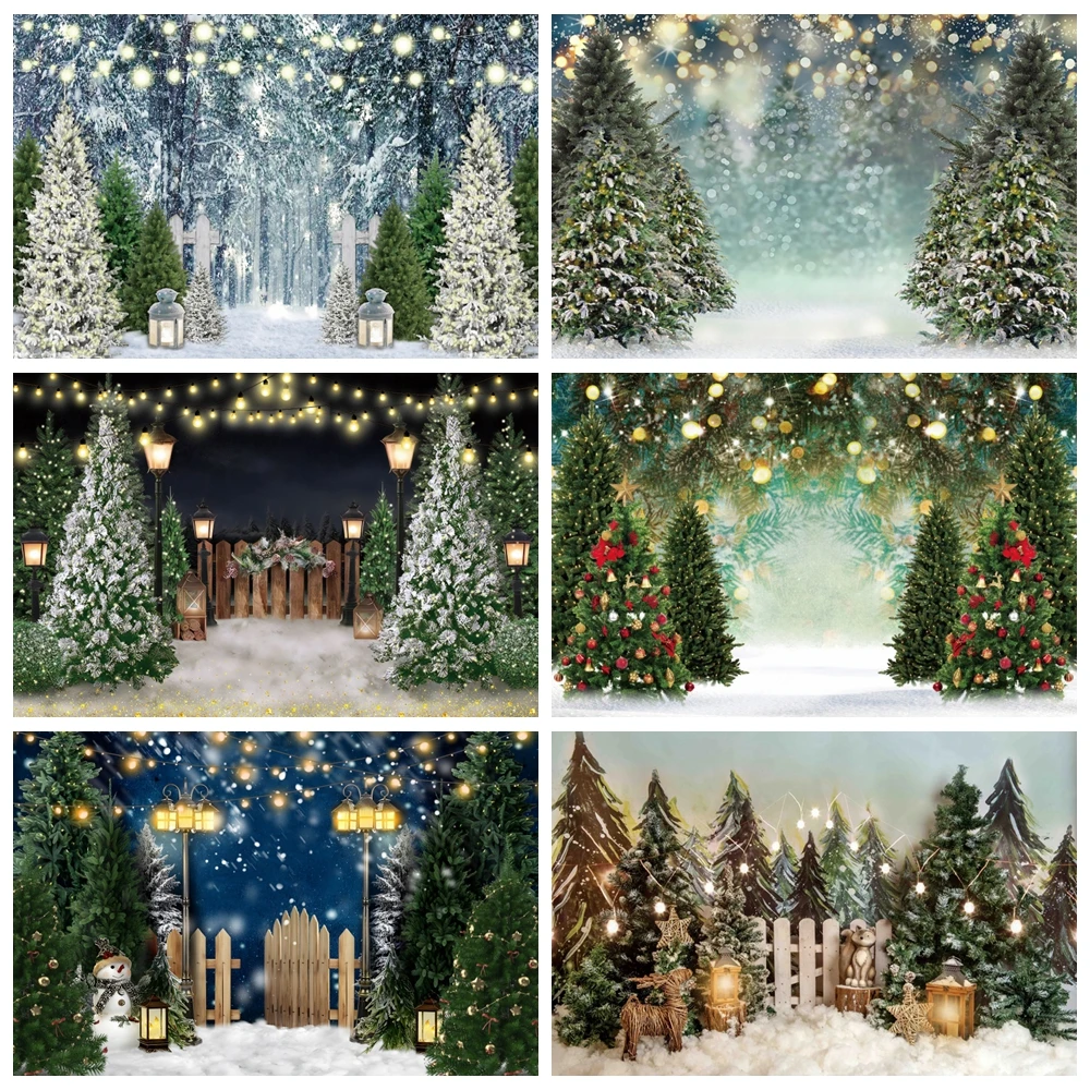 Winter Forest Snow Scene Photography Background Christmas Pine Tree Snowflake Snowman Baby Portrait Backdrop Photo Studio Props