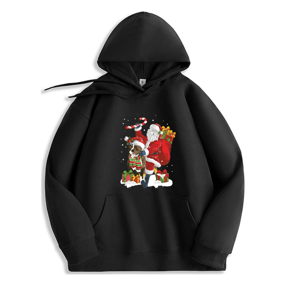 

Santa Claus Ride Dog Christmas Graphic Hoodie Polyester Fiber Long Sleeve Luxury Designer Sweatshirt