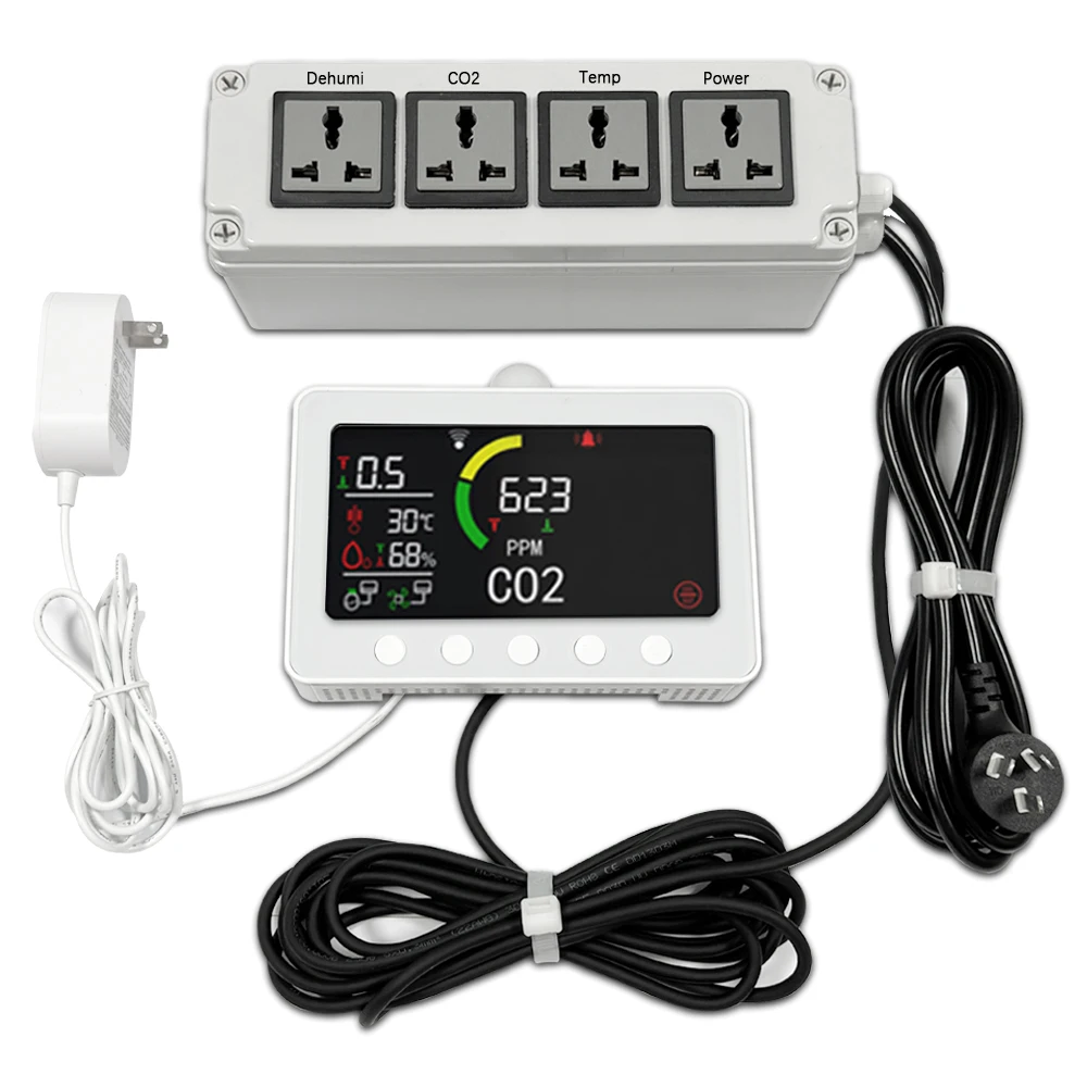 Qualidade do ar CO2 Medidor Temperatura Umidade Sensor Smart Plug Painel de controle Crescer Tenda Desumidificador Co2 Controlador para Estufa