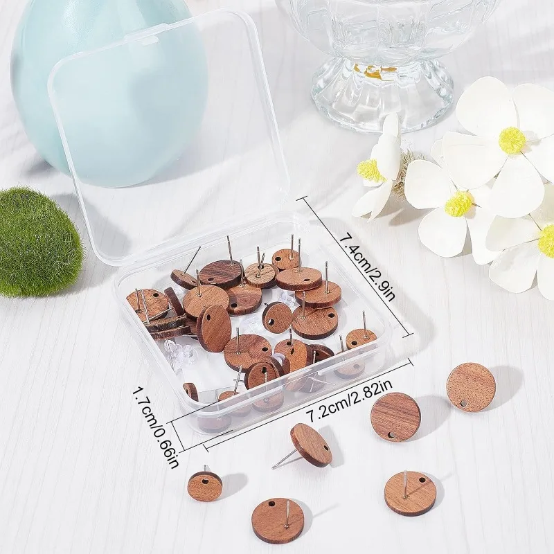 1 صندوق 40 قطعة الخشب مربط القرط المشاركات القرط آخر مع ثقب القرط الخشبي الفراغات 304 دبوس من الفولاذ المقاوم للصدأ شقة مستديرة #5