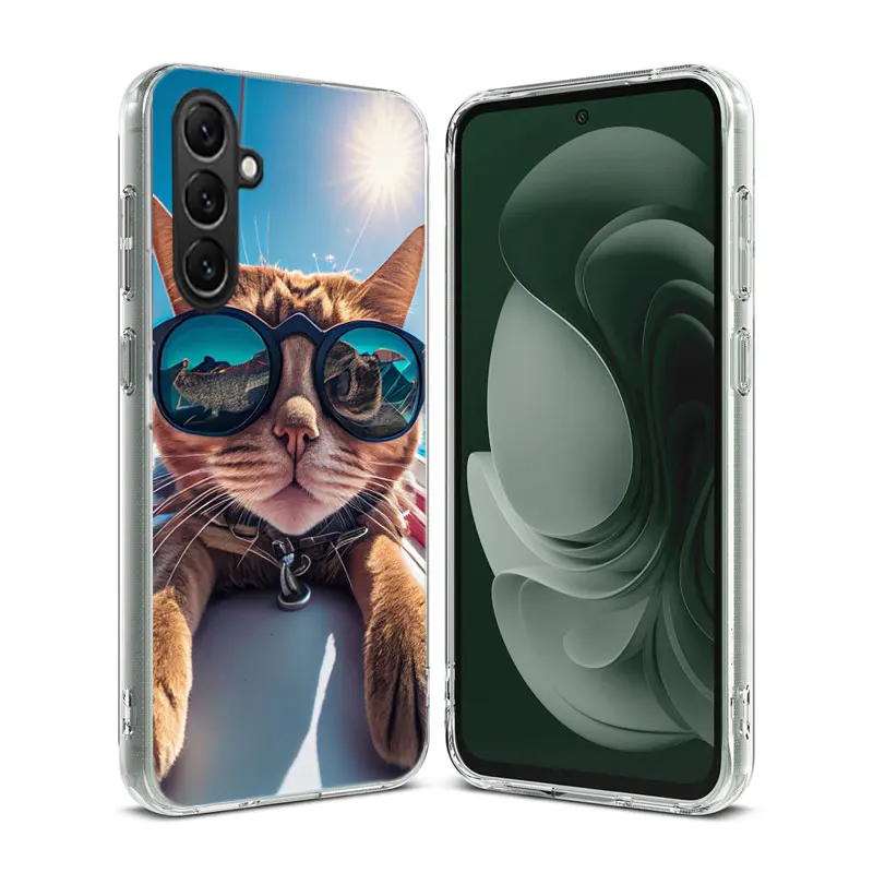 Cute Cat Wearing Sunglasses Clear Phone For Samsung Galaxy A52S A42 A32 A22 A12 A02S A70 A50 A40 A30 A20 A20E A71 A51 A41 A31 A1