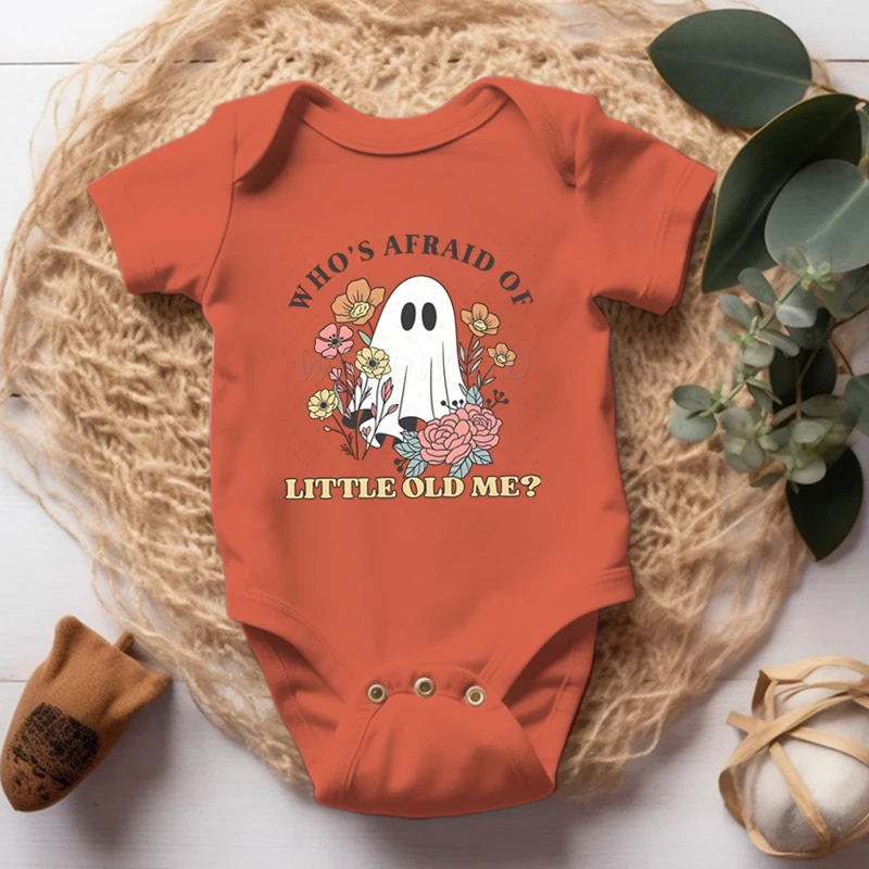 

Комфортный детский комбинезон на Хэллоуин «Кто боraid of Little Old Me», комфортный комбинезон на Хэллоуин с цветочным призраком для новорожденных девочек и мальчиков, одежда для малышей