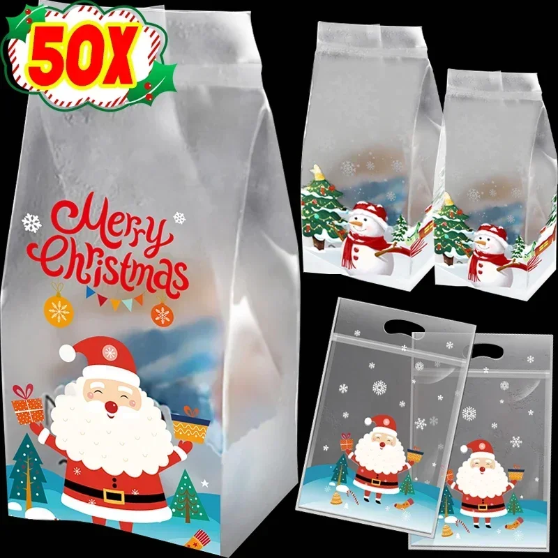 ChristmasParty Favors Gift Packaging Pack Santa Claus Self-Sealing Clear Plastic Bags Snow Cookies Candies Treats Moisture-proof