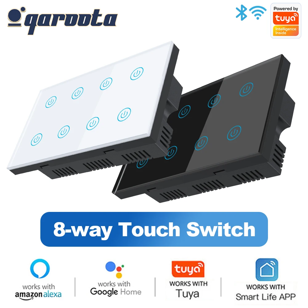 8 Gang Wifi Smart Wall Switch 4x4 Brazil Touch Light Interruptor Glass Panel Tuya SmartLife App Works with Alexa Google Home