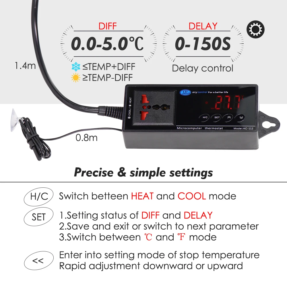 Reptile Terrarium Thermostat Controller LED Temperature Sensor Digital Outlet Thermostat Suction Cup Terrarium Tank Accessories