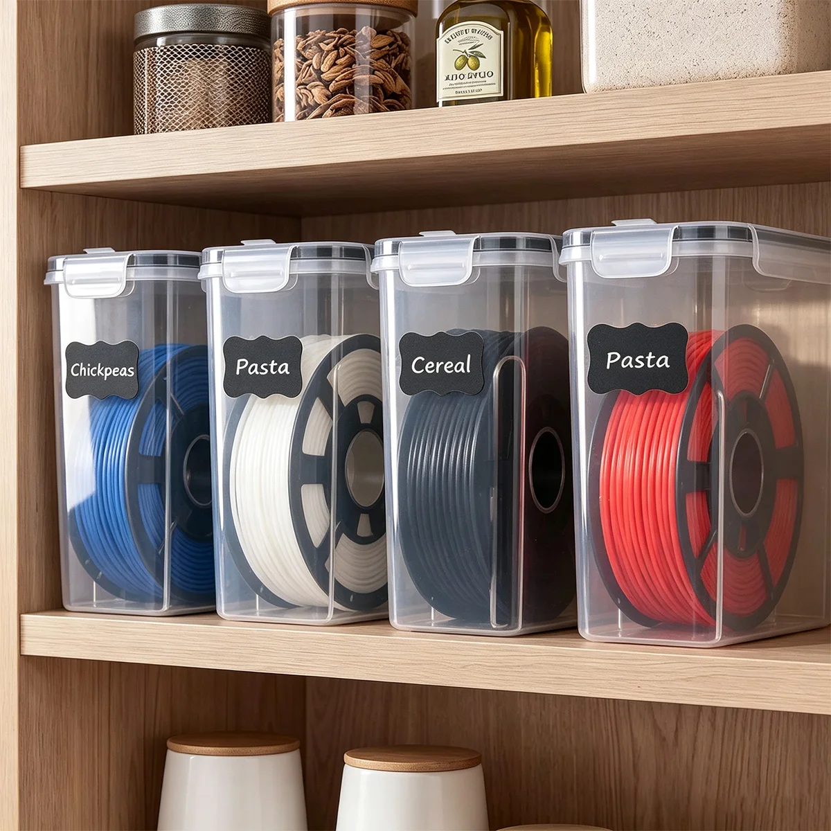 4-Piece Storage Jar Set 4/2.5L With Lid, Airtight – Filament Box For 3D Printer Material Rolls, BPA-Free Storage Box With Filament Outlet, Labels, And Marker
