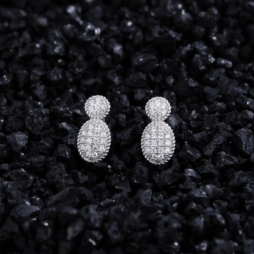 

S925 pure silver full diamond micro inlaid oval earrings for women's fashion, small fragrance style earrings, wedding jewelry