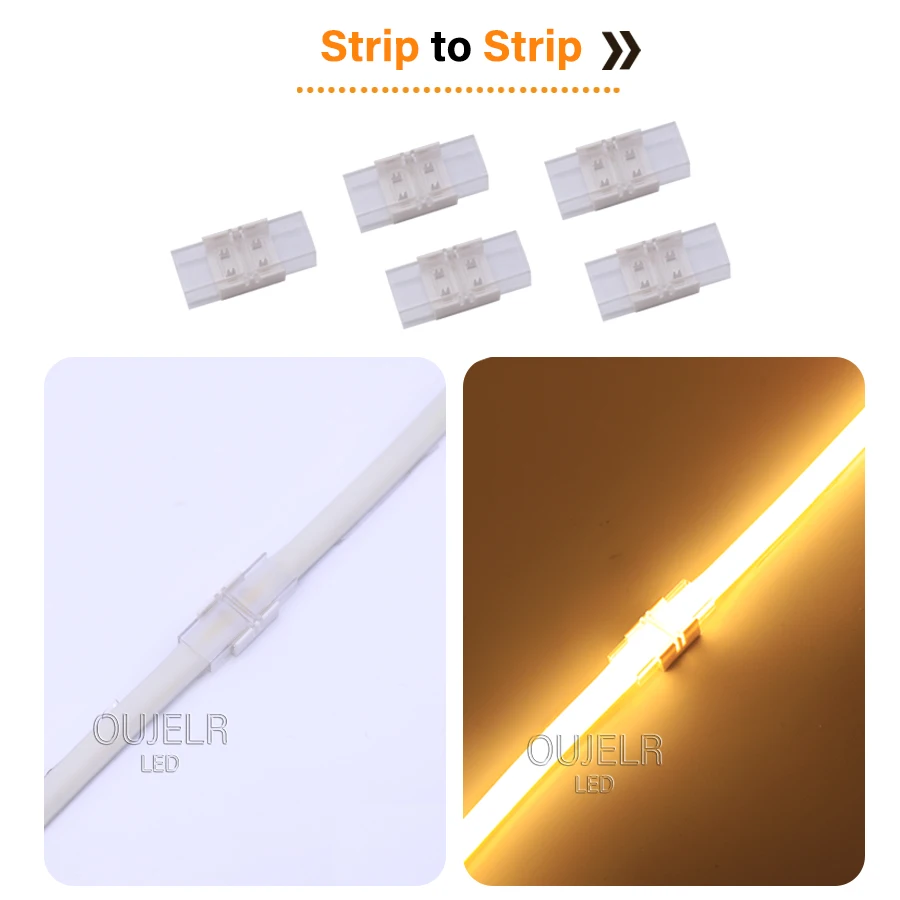 220V COB LED Strip Wire Connector EU Plug 2pin No Dark Area Connector  L Shape Tape Clip Accessory Light Fixed Clamps tail plug view 3