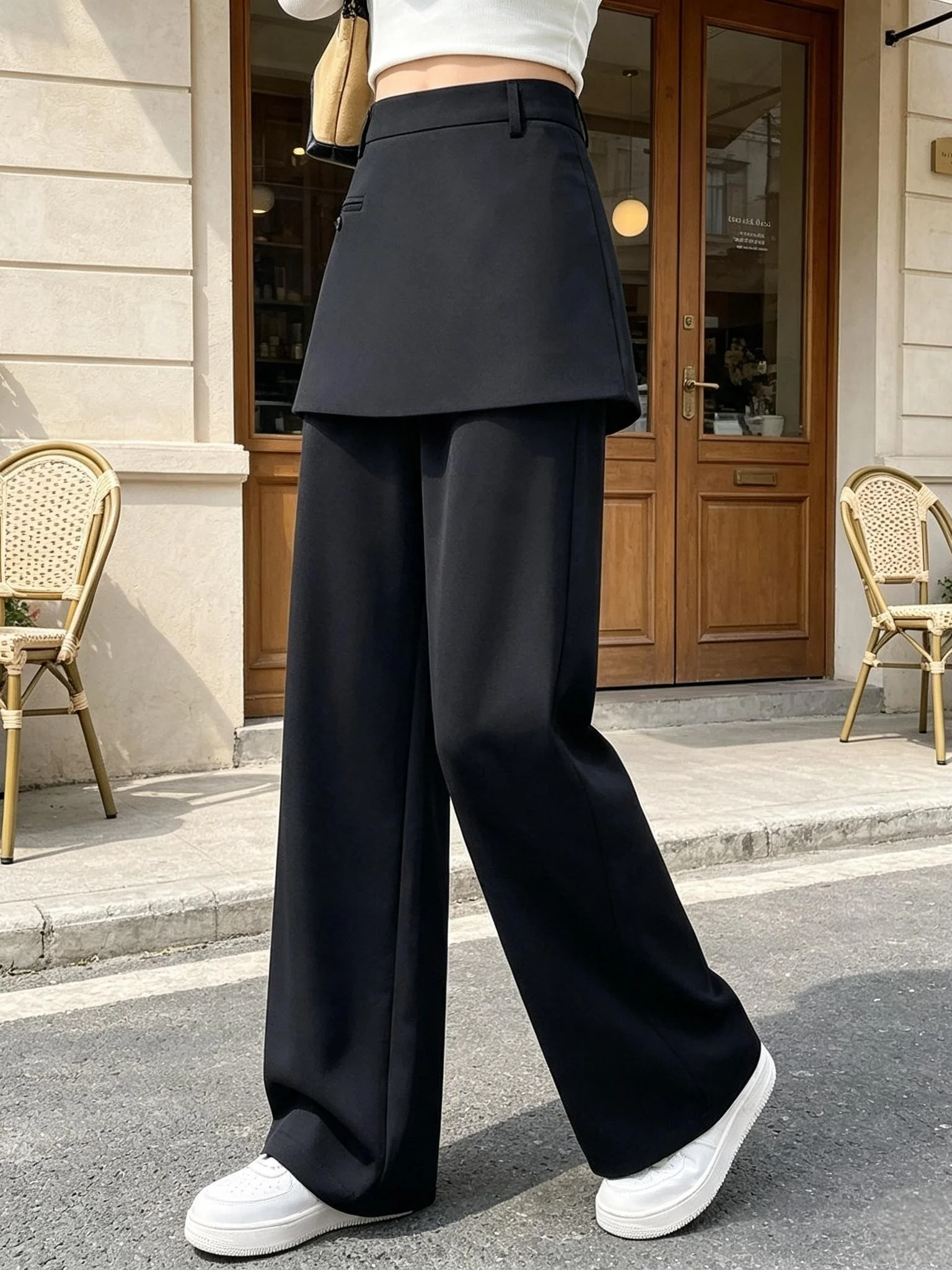 High Waist Wide Leg Pants Women's Spring Autumn Casual Style Polyester Fiber Slimming Drapey Suit Skirt Pants