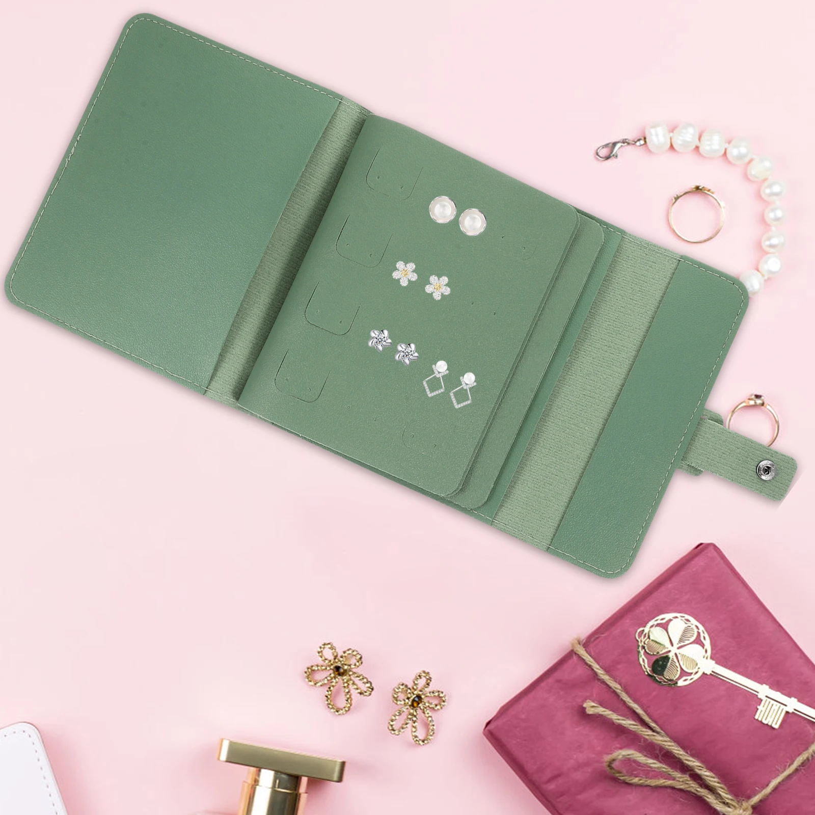 

Portable PU Travel Jewelry Organizer Small Foldable Earring Storage Bag Jewelry Pouch Travel Case Storage Bag