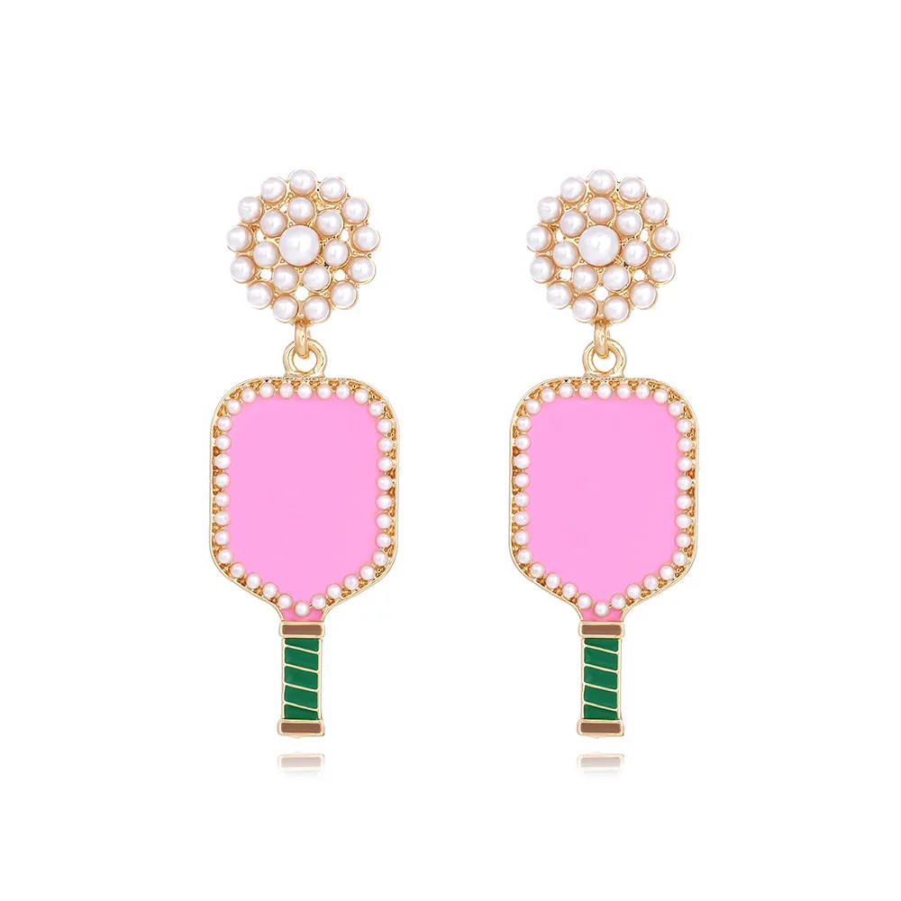 2024 New Pickleball Paddle Earrings Resin Green Pink Cut Pickleball Racket Dangling Earrings Sports Fans Jewelry Favor Gift