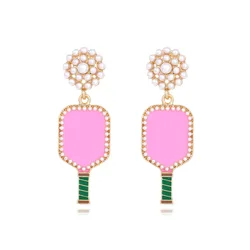 2024 New Pickleball Paddle Earrings Resin Green Pink Cut Pickleball Racket Dangling Earrings Sports Fans Jewelry Favor Gift