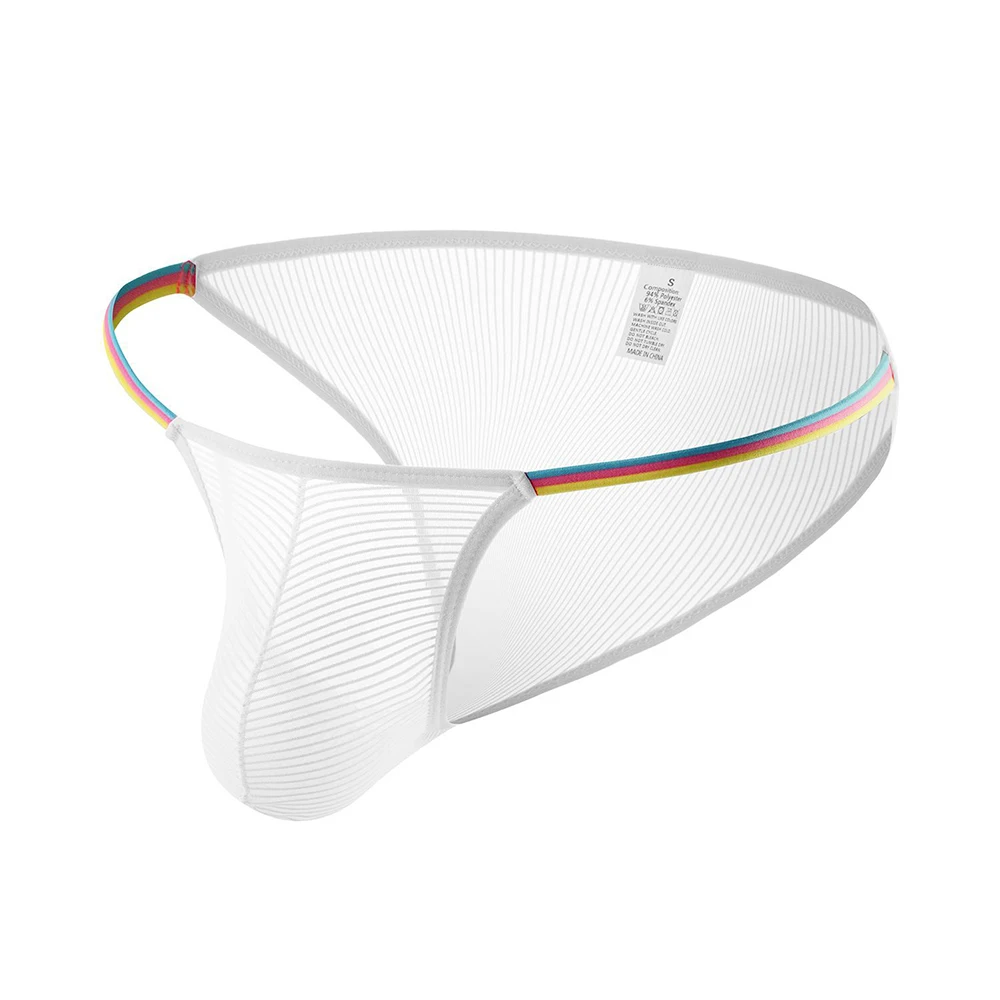 

Briefs Men 's Underwear Bikini Exposed Hair Striped Thongs Transparent Breathable Jockstrap Perspective String