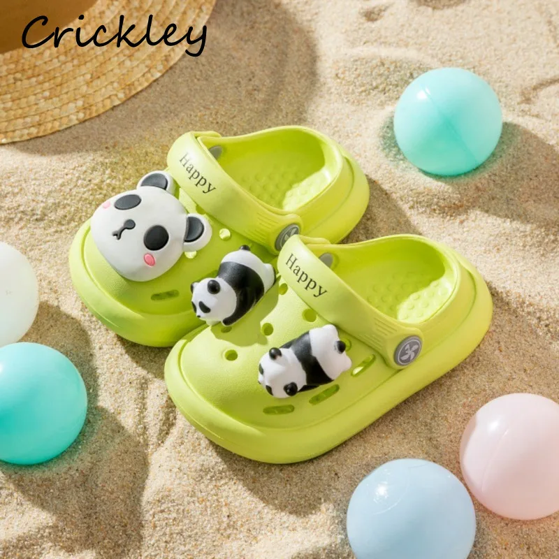 Panda bonito 3d crianças chinelos verão eva dos desenhos animados meninos meninas tamancos sapatos de fundo macio da criança crianças praia chinelo