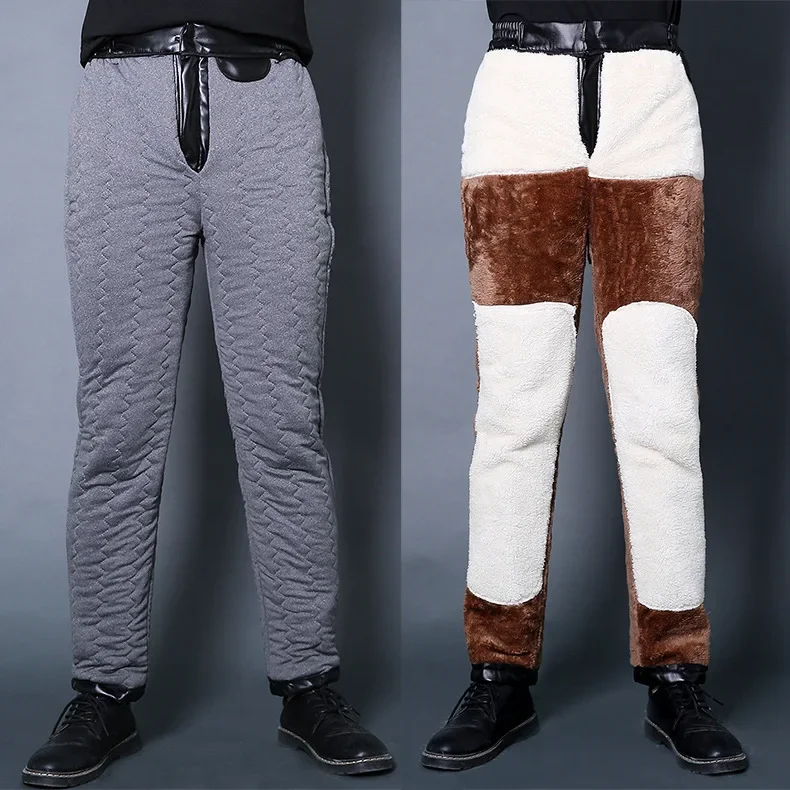 Autumn/winter Mens Leather Pants Loose Windproof and Warm Motorcycle Middle-aged and Thickened PU Leather Pants