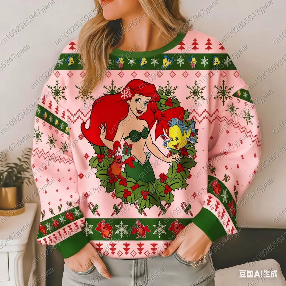 عيد ميلاد سعيد ارييل ليتل ميرميد الأميرة ربيع الخريف المرأة البلوز القمم 2025 موضة زوجين هوديي البلوز