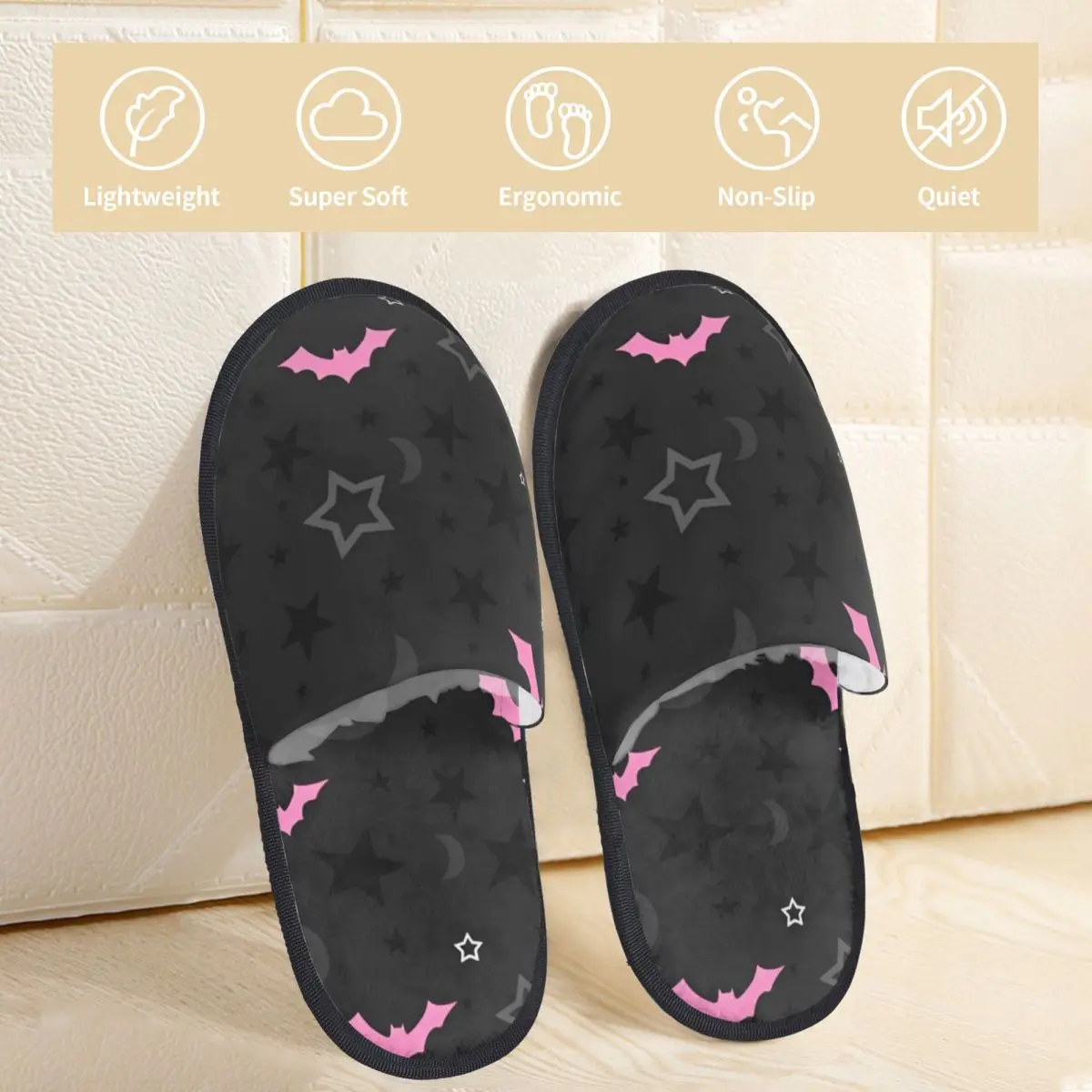 Halloween Skeleton Bat Indoor Slippers with Memory Foam Slipper Gift for Unisex House Shoes with Anti-Skid Sole