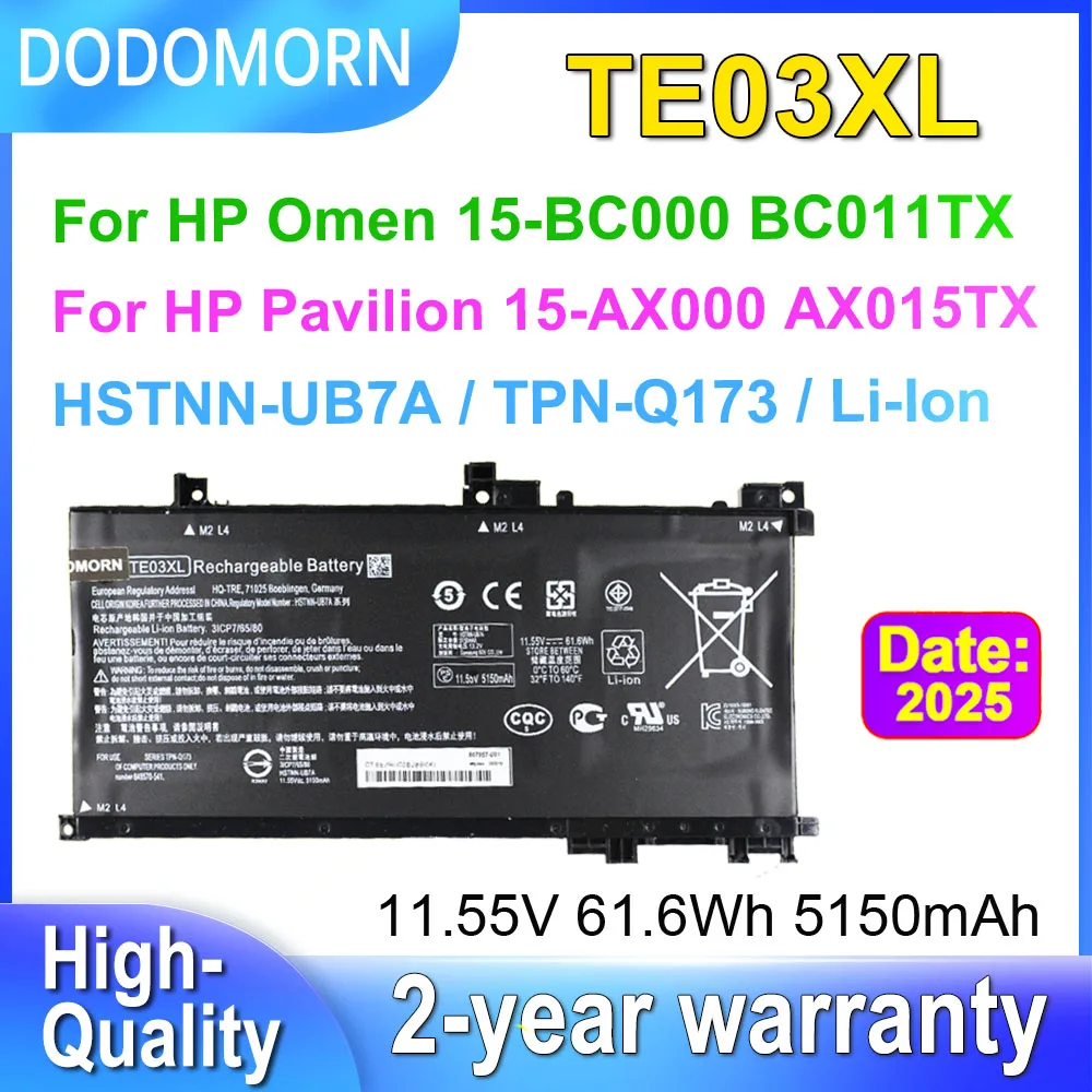 

Аккумулятор для ноутбука DODOMORN TE03XL для HP Omen 15-BC000 15-BC011TX 15-BC013TX для Pavilion 15-AX015TX 15-AX017TX 5150 мАч 11,55 В