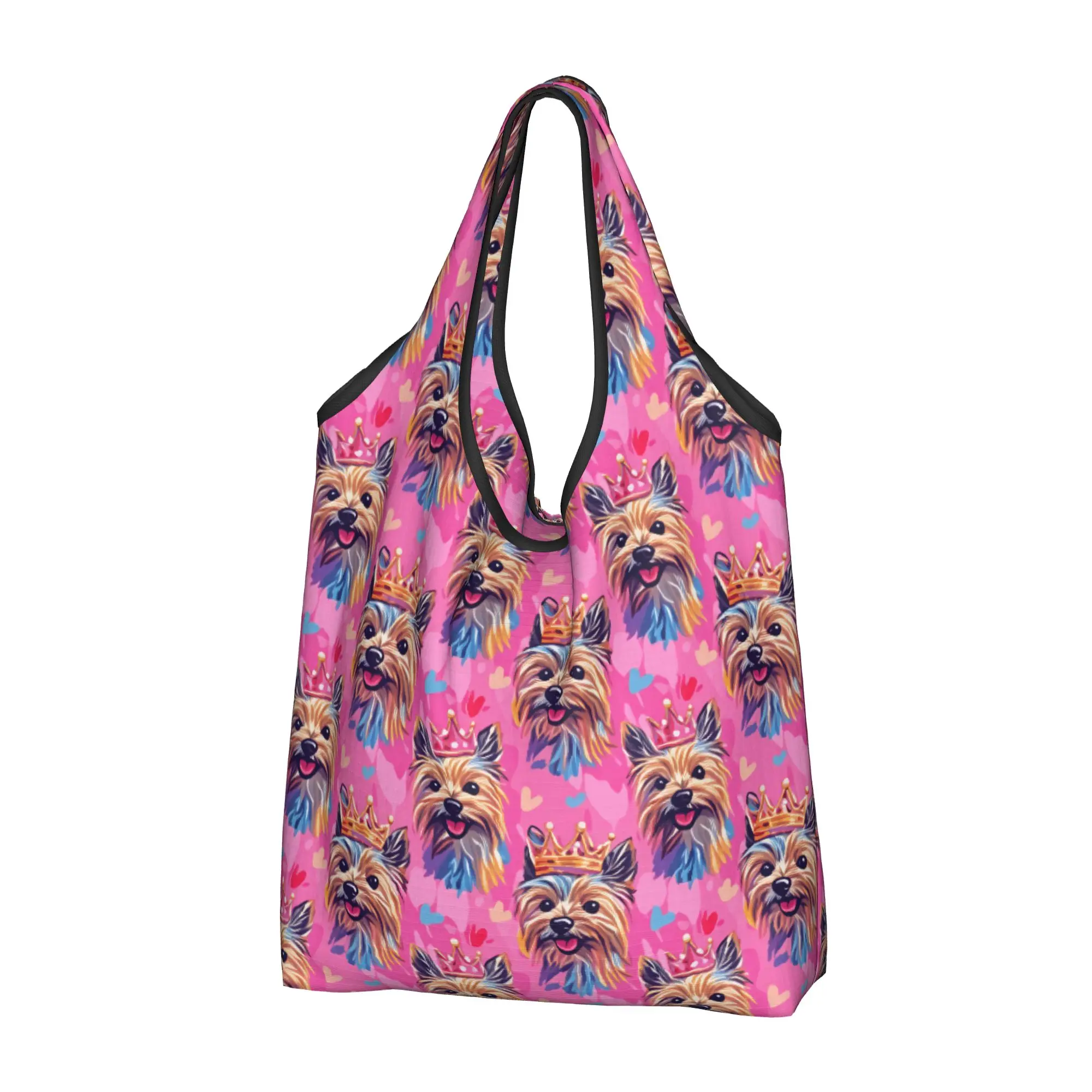 Yorkshire Terrier Dog Peeking Valentine Yorkie Dog Grocery Shopping Bags Funny Shopper Tote Shoulder Bags  Portable  Handbag