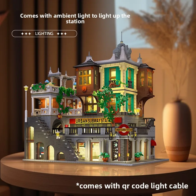 Stacja kolejowa miejska i odwrócona księgarnia: Seria architektoniczna \"Uliczny widok miejski\" Klocki konstrukcyjne Model kreatywny