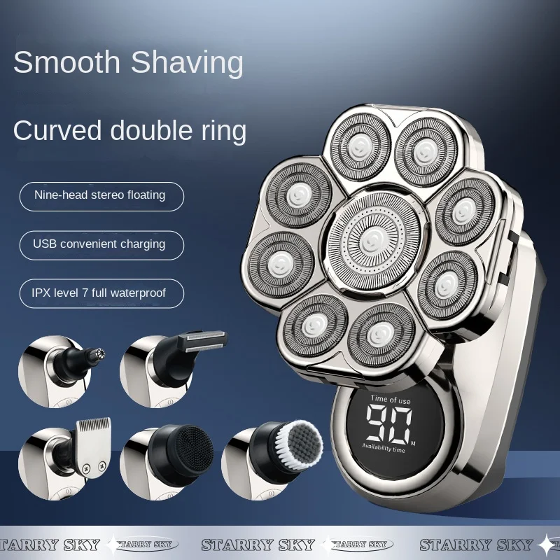 New Smart Electric Bald Machine Shaver Bald Hair Clipper Shaver Washable Shaver Nine-blade Head Razors for Shaving Men Barber