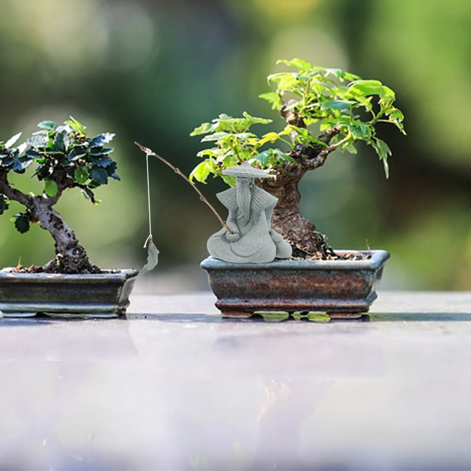 Charming Resin Fisherman Statue Inspired by Fishing Ornament for Aquarium Fish Tank Bonsai Zen Garden Asian Home