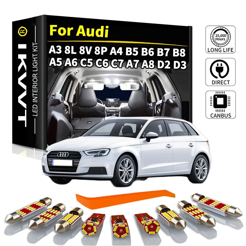 

IKVVT Canbus Car Lamps For Audi A3 8L 8V 8P A4 B5 B6 B7 B8 A5 A6 C5 C6 C7 A7 A8 D2 D3 Auto LED Interior Map Dome Trunk Light Kit