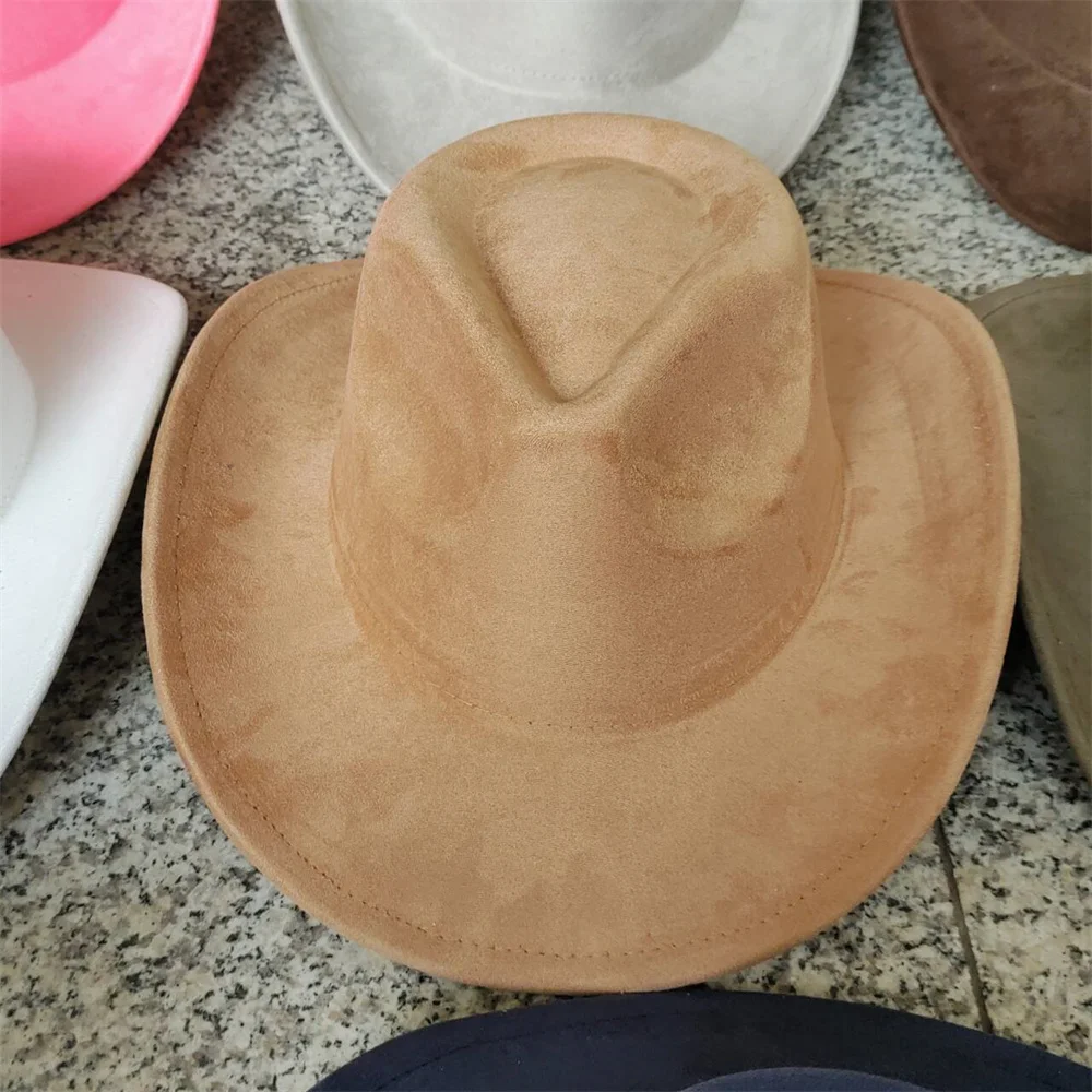 Klassiek Suède 7,5 cm Western Cowboy Dames Fedora Hoed Heren Kerk Jazz Hoed Mode Reizen Feesthoed Denim Hoed 2025