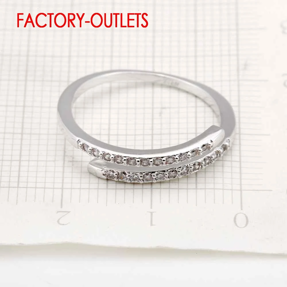 Genuine 925 Sterling Silver Resizable Ring Classic Fashion Jewelry Cubic Zirconia Pave Setting Women Girls Party Anniversary