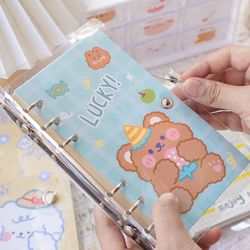 100 Sheets Korean Cute Cartoon Notebook Loose Leaf Detachable Book Kawaii Bear Scrapbook Journal Planner Notebook for Student