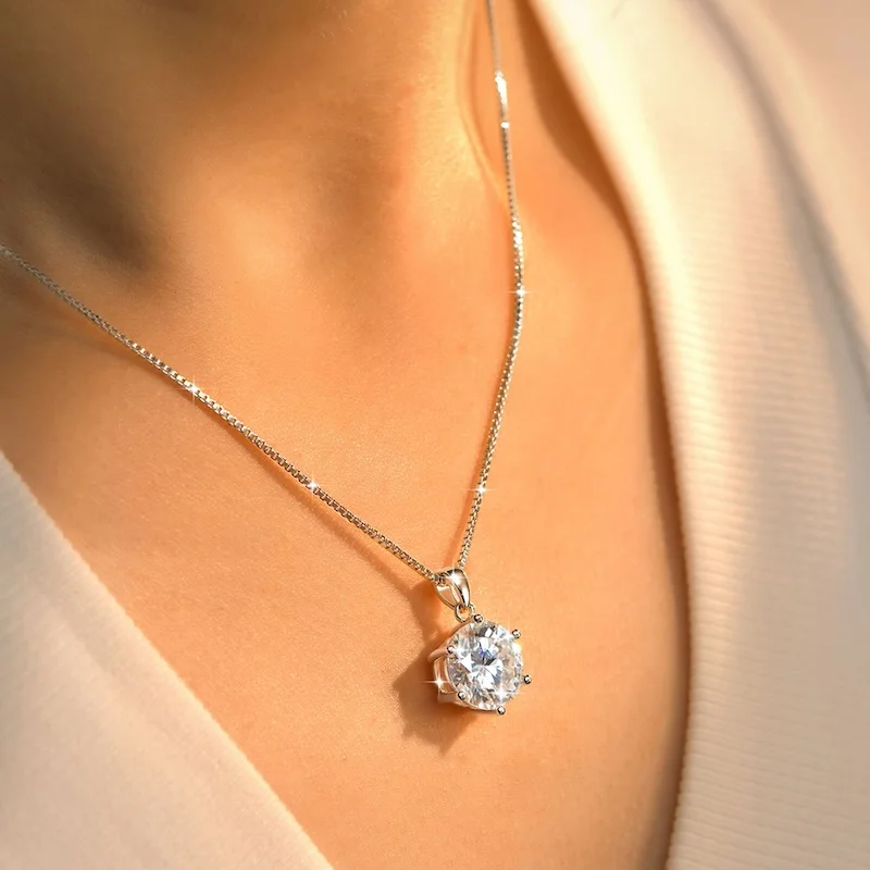 Rrjzz 1CT-5CT Solitaire VVS1 D-Color Moissanit-Anhänger-Halskette für Frauen, 6,5 mm-11 mm, Laborimitation von Diamanten, GRA-Schmuck, Geschenke – Detail 12