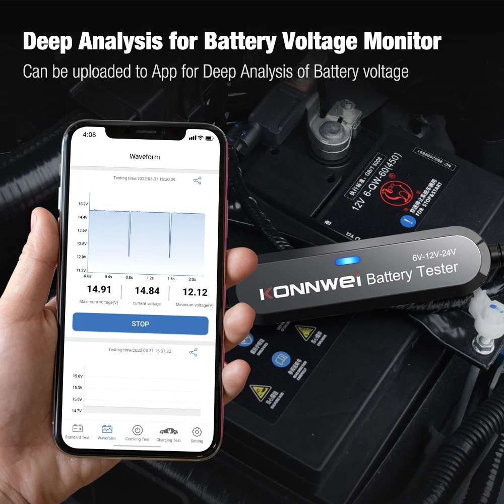 KONNWEI BK100 BK200 Battery Tester Car Charger 12V 24V 6V Inspection Tools Battery Analyzer 2000 CCA Charging Cranking Test Tool