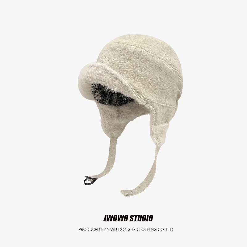 Multi-color Plush Woolen Flying Hat Winter Outdoor Activities Providing Warmth Insulation Thick Doubl Elastic Woolen Crochet Cap