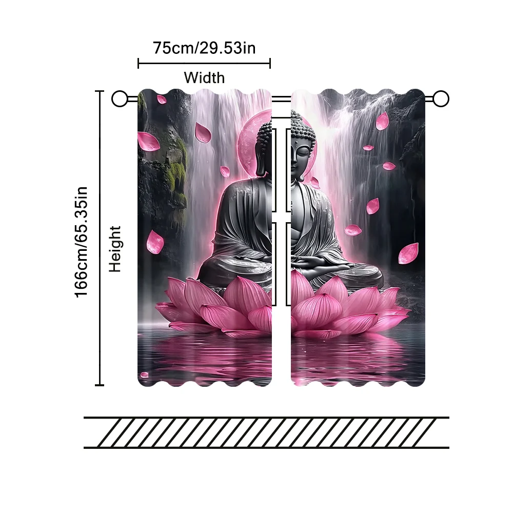 2pc,   Scene Curtains Extraordinary Buddha and Lotus Fabric,Without Electricity Family Party Decoration Suitable for Festive
