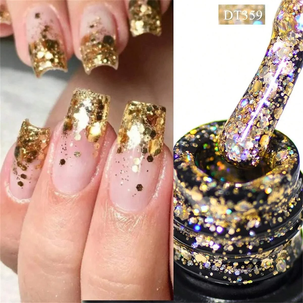 MEET ACROSS Champagne Gold Glitter Nail Gel Polish 7ml Sparkling Gel Polish Semi-permanent Nail Polish UV Gel Nails Nail Art