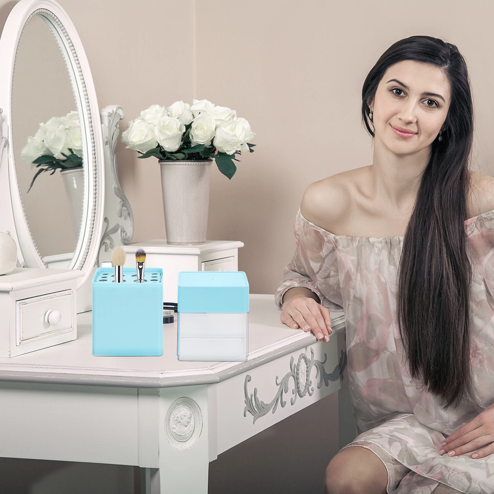 

1Pc Multifunctional Makeup Brush Storage Box With Dustproof Sliding Lid Perfect For Eyebrow Pencil And Personal Care