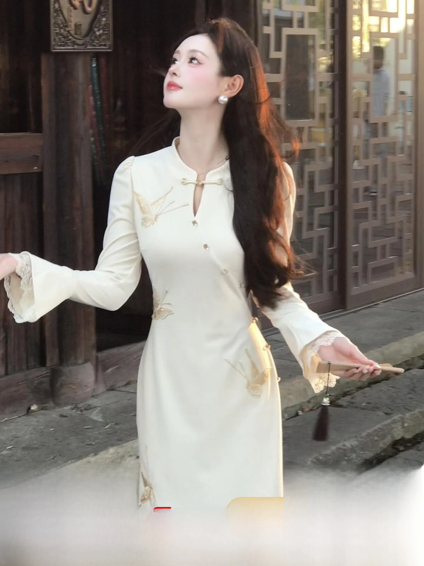 

Новая китайская длинная юбка Qiqi Dr с вышивкой и белым кружевом, с высокой талией, из полиамидного волокна, мягкая и удобная