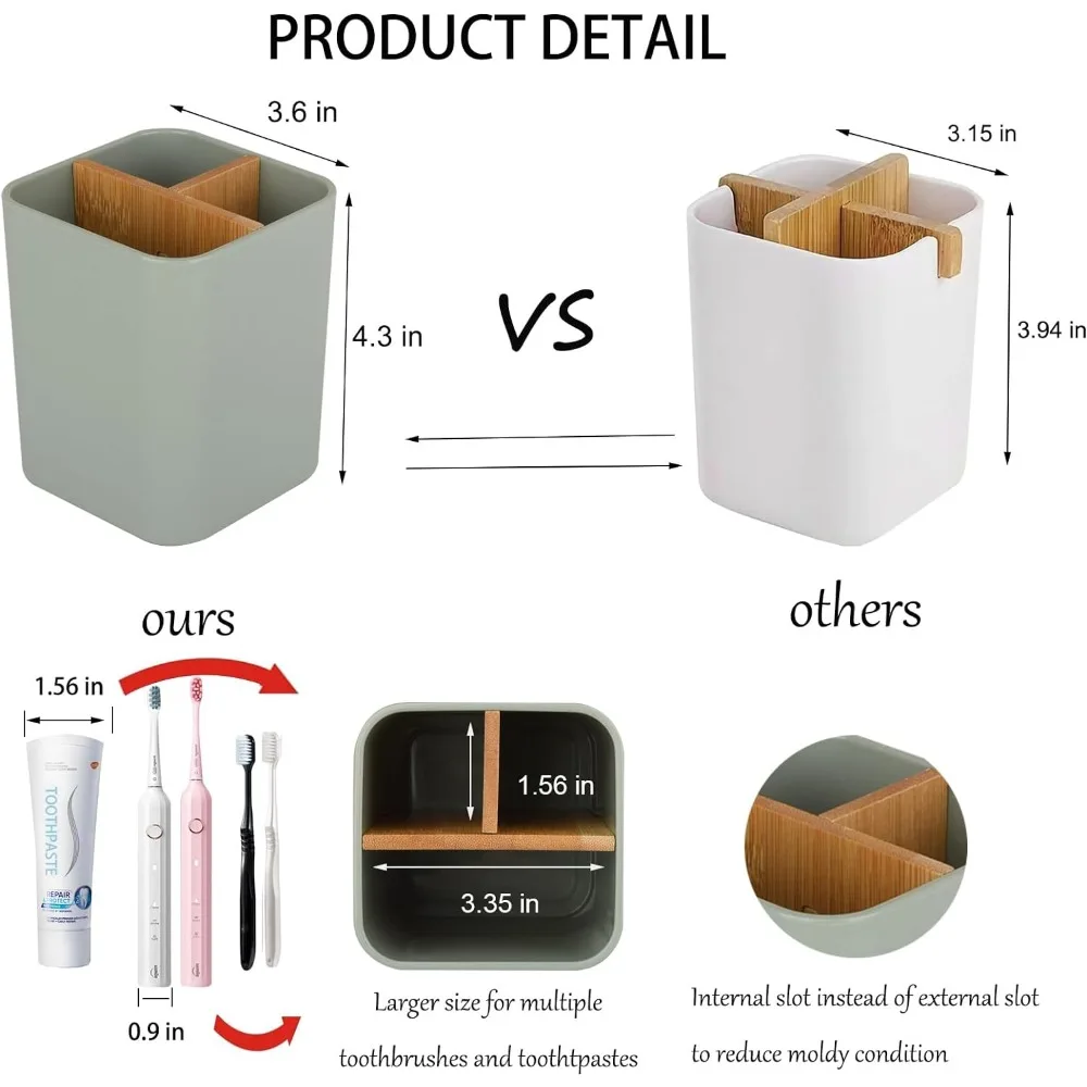 Bamboo Toothbrush Holder for Bathrooms, 3 Slots Kids Toothbrush and Toothpaste Holder Bathroom