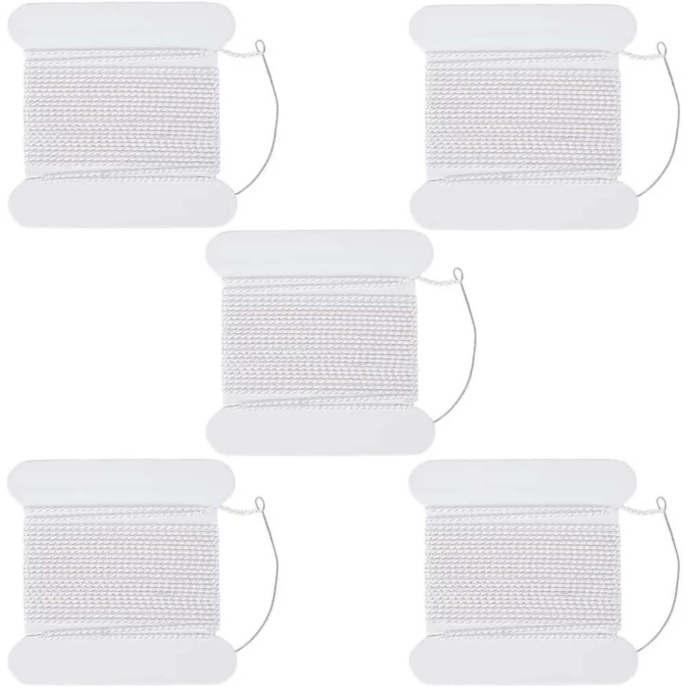 

5Pcs 2.19 Yard Silk Bead Cord 0.8mm White Natural Twist Pure Thread for Stringing Weaving Knotting Jewelry Supplies making kit