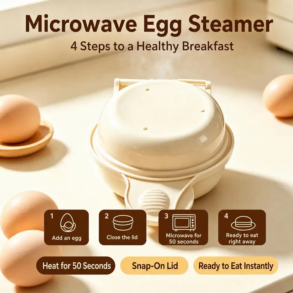 Dual Cavity Microwave Egg Poacher Cooker Quick Breakfast Maker with Secure Buckle Lock and Easy Clean Design for Dorm Rooms